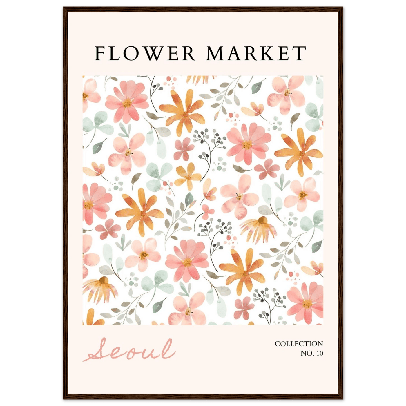 Seoul Flower Market Framed Poster – Delicate Watercolor Blooms & Botanical Art Print | Ready-to-Hang - Vibrantwalls
