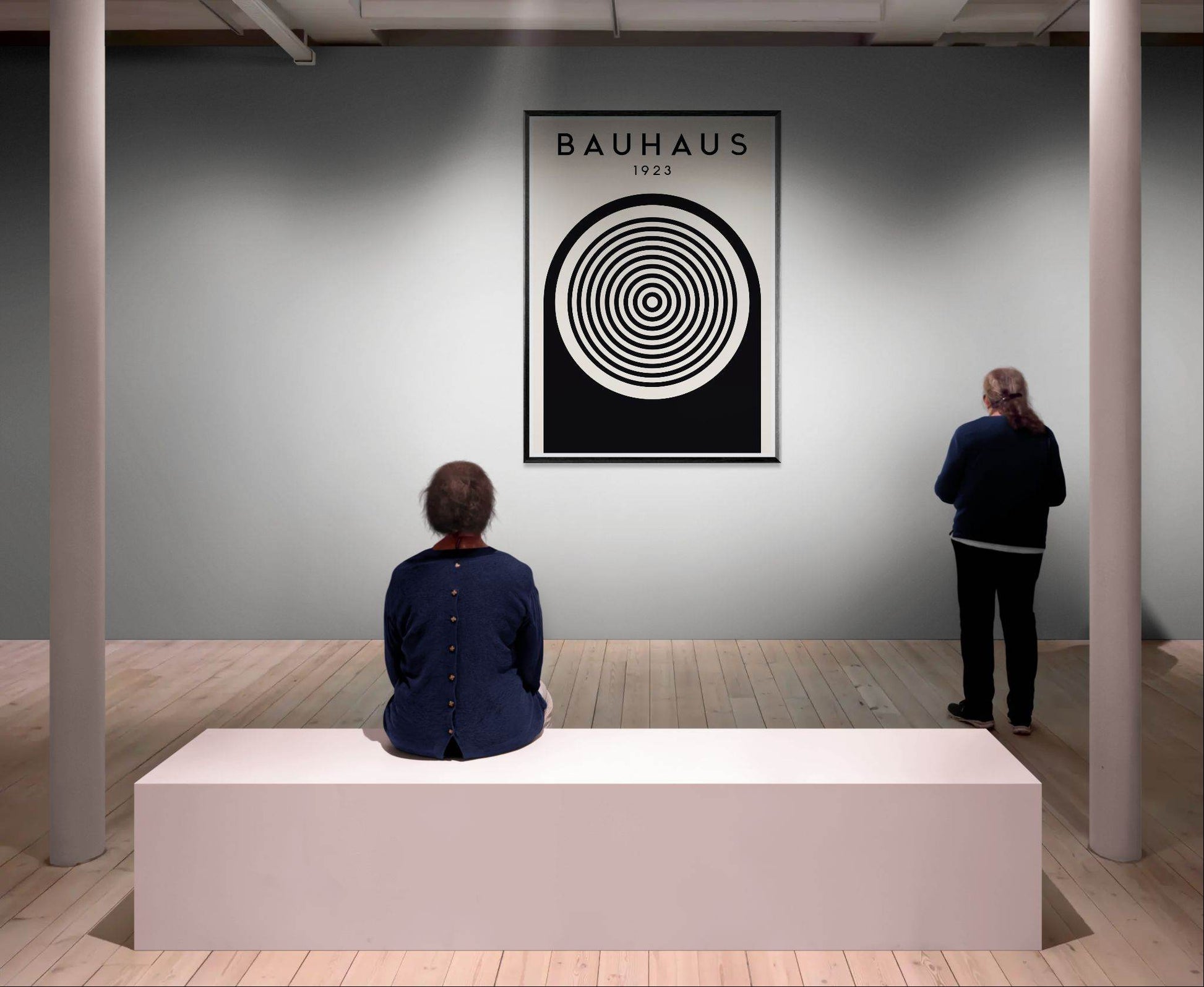 Bauhaus Black White Concentric Circle Movement Design Wall Art - Vibrantwalls