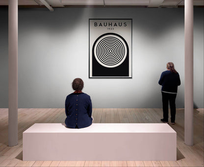 Bauhaus Black White Concentric Circle Movement Design Wall Art - Vibrantwalls