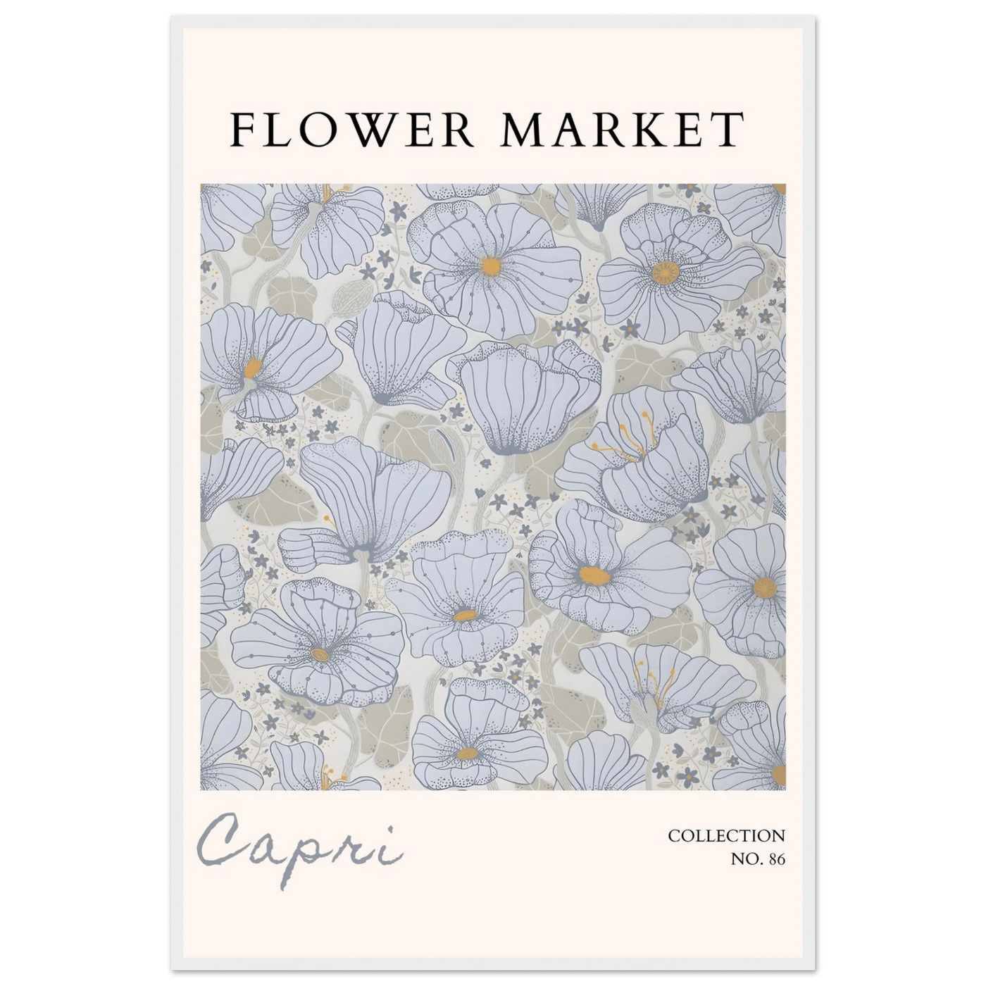 Capri Flower Market Framed Poster – Serene Floral Art Print in Cool Tones | Ready-to-Hang Wall Decor - Vibrantwalls