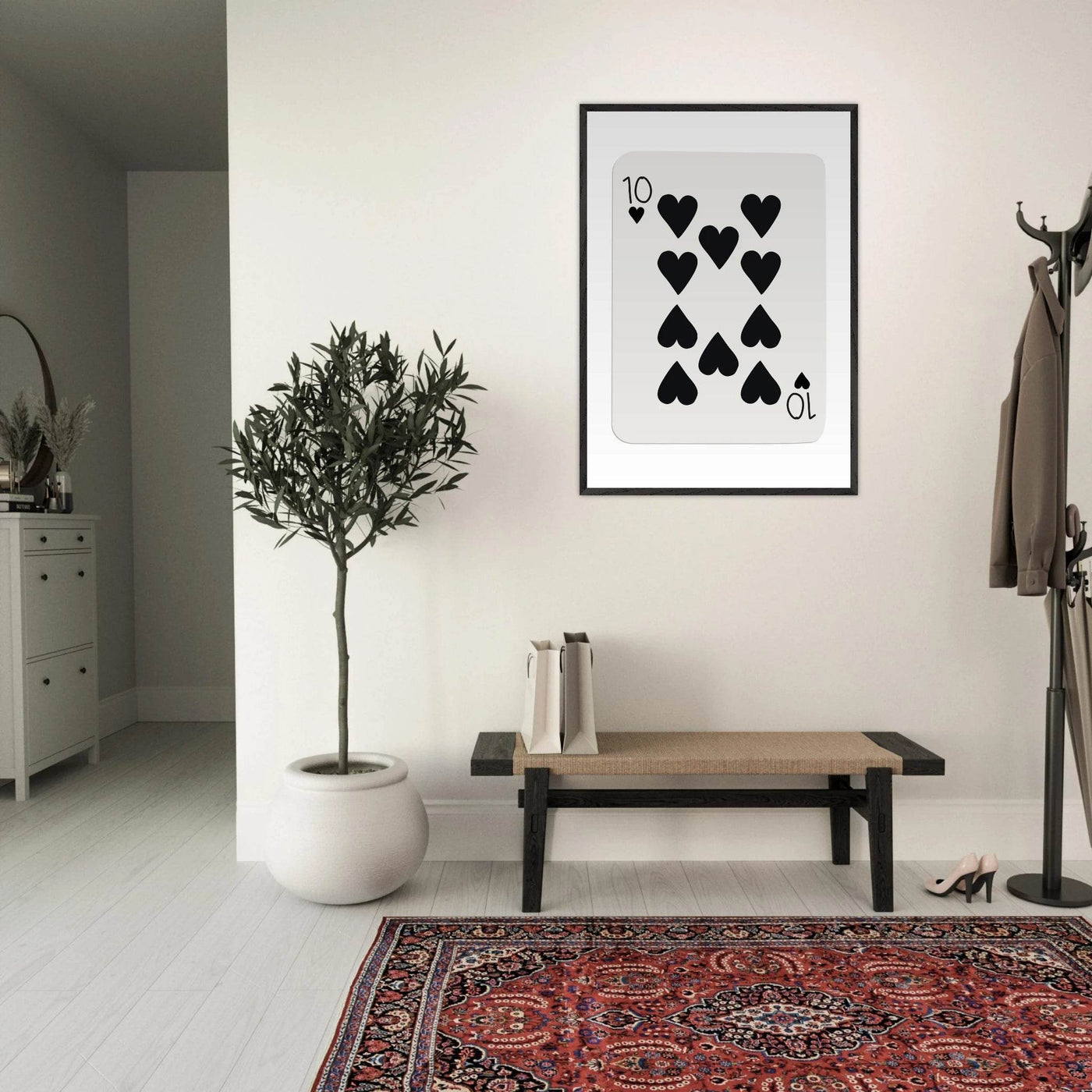 Minimalist Ten of Hearts Poker Card Print - Mounted Framed Poster Art, Eco-Friendly Wood Frame - Vibrantwalls