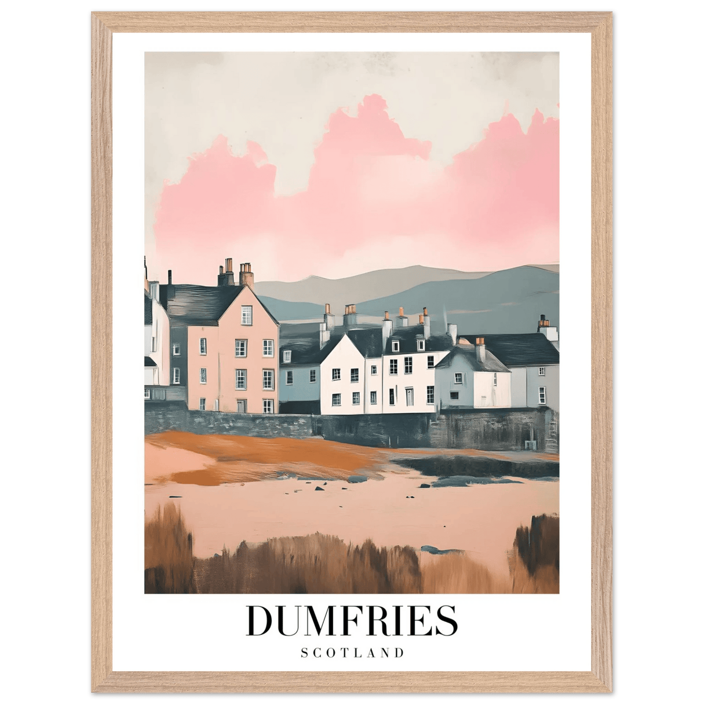 Dumfries Scotland Framed Poster – Pastel-Toned Vintage Travel Wall Art with Wooden Frame - Vibrantwalls