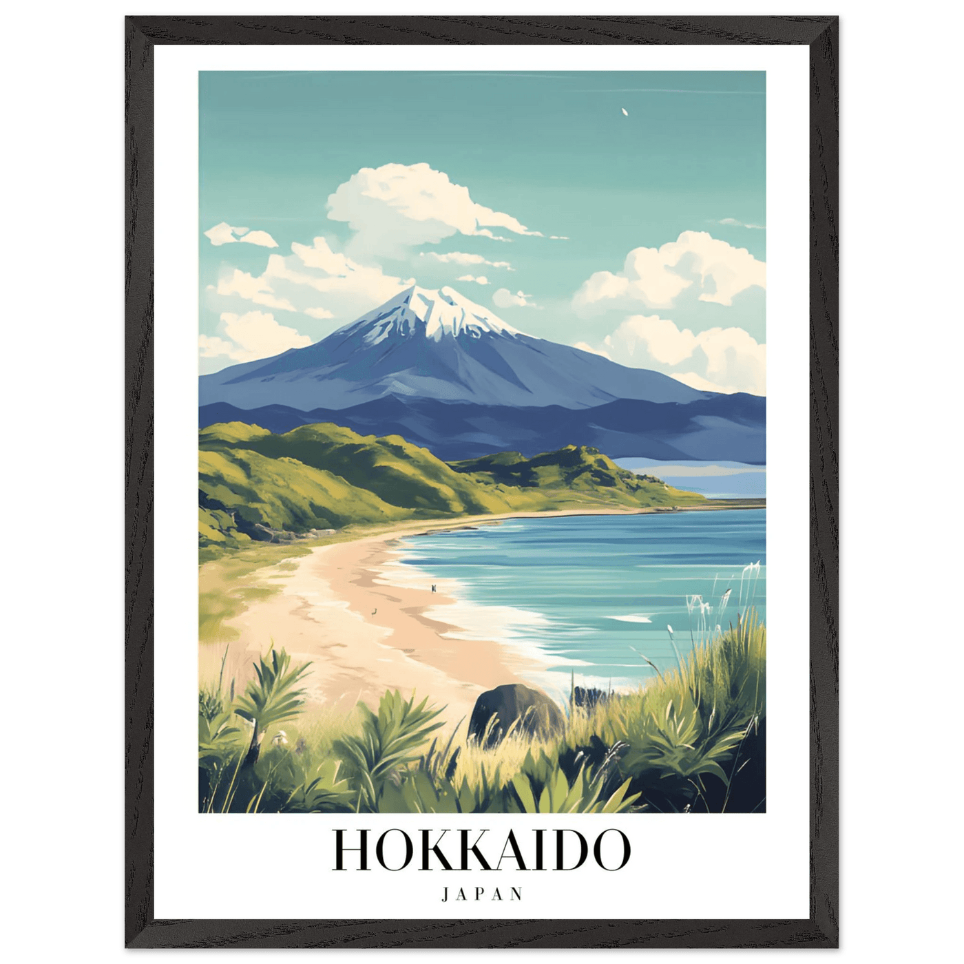 Hokkaido Japan Framed Poster – Vintage Mount Yotei Travel Wall Art with Wooden Frame - Vibrantwalls