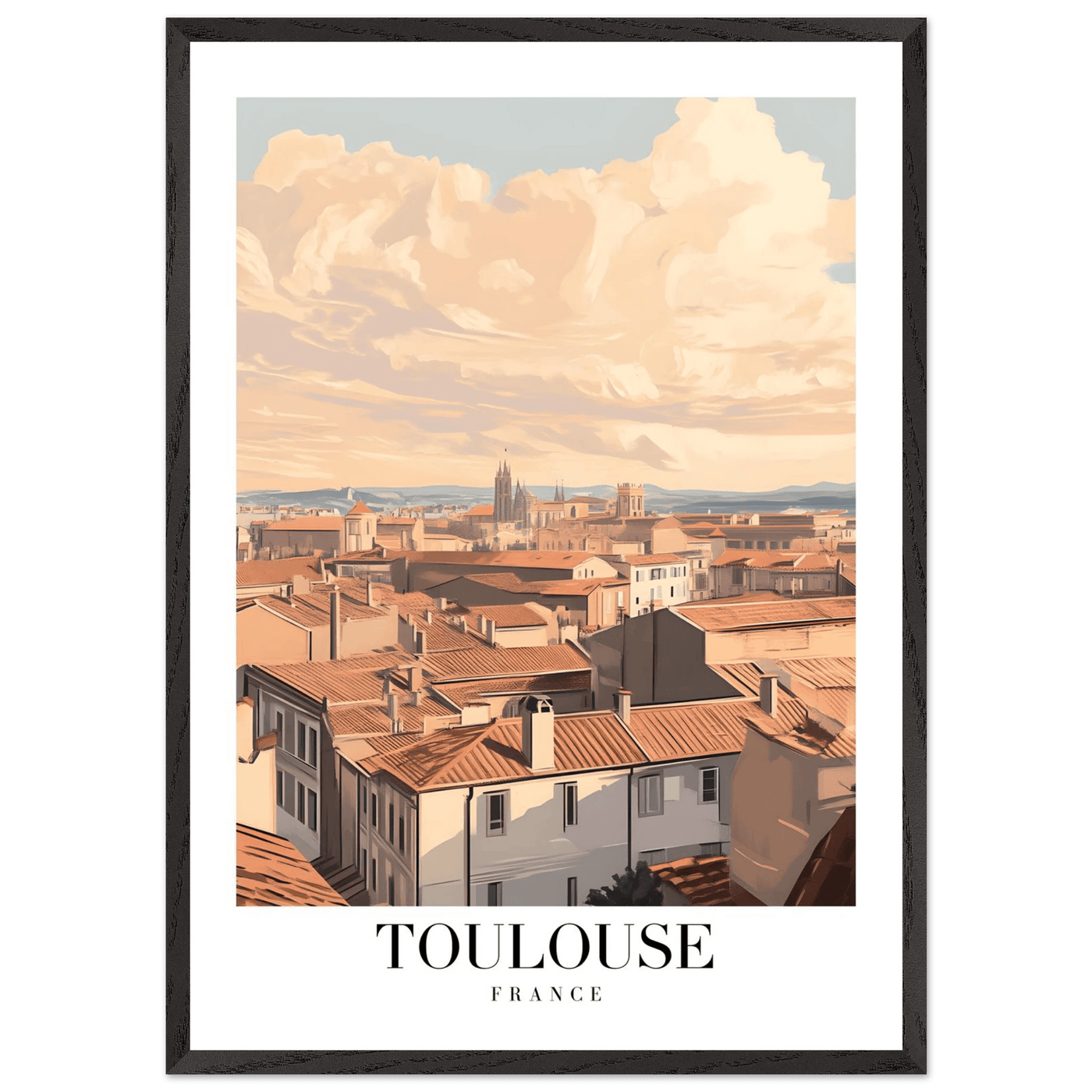 Toulouse France Framed Poster – Vintage Sunset Cityscape Wall Art with Wooden Frame - Vibrantwalls