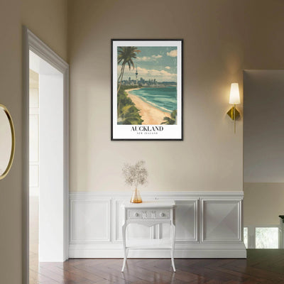 Auckland New Zealand Framed Poster – Vintage Coastal City Travel Wall Art with Wooden Frame Options - Vibrantwalls
