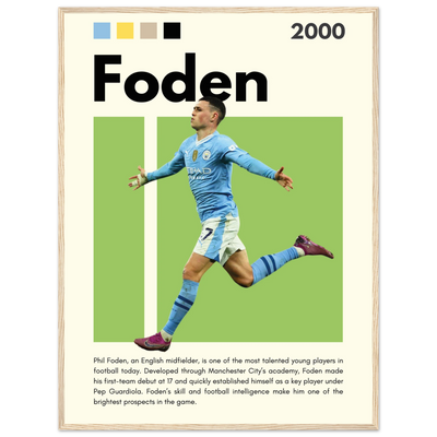 Phil Foden Manchester City Football Legend Poster 60x80 cm 24x32″ Wood frame Vibrantwalls