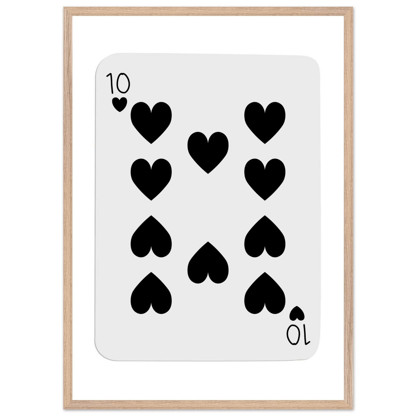 Minimalist Ten of Hearts Poker Card Print - Mounted Framed Eco-Friendly Wall Art for Game Rooms & Modern Decor - Vibrantwalls