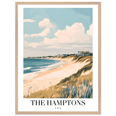 The Hamptons USA Framed Poster – Coastal Chic Vintage Travel Wall Art in Various Sizes & Frame Finishes - Vibrantwalls