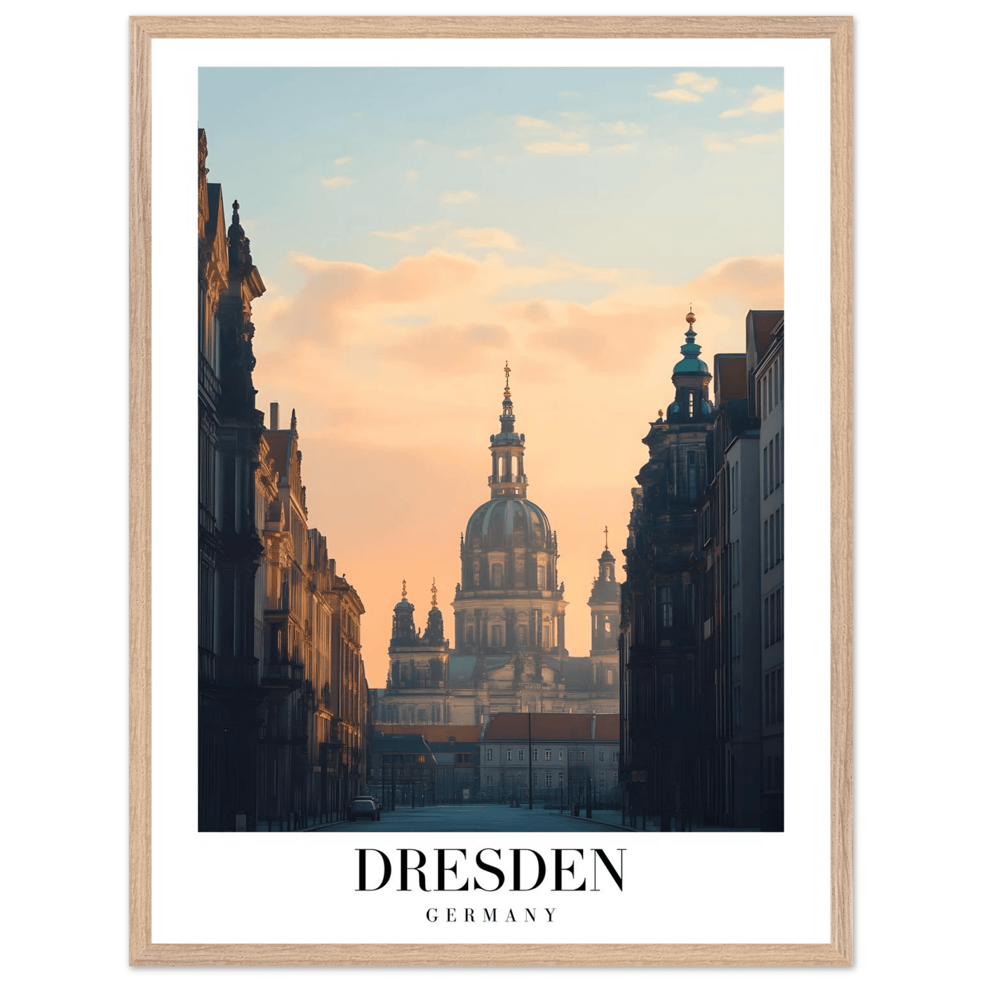 Dresden Germany Framed Poster – Warm Sunset Cityscape Wall Art with Wooden Frame Options - Vibrantwalls