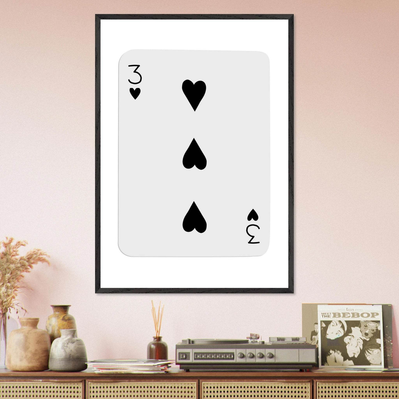 Poker Card Print - Three of Spades - Framed Wall Art, Eco-Friendly Wood Frame in Black, White, or Natural - Vibrantwalls