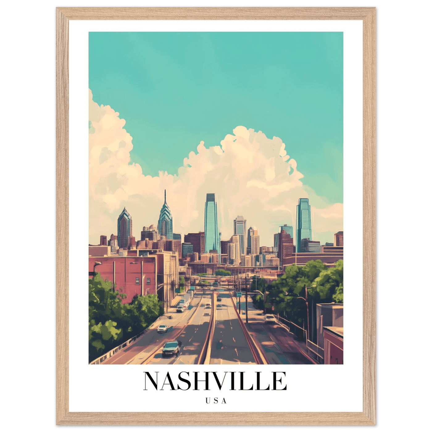 Nashville USA Framed Poster – Vibrant Urban Wall Art with Wooden Frame - Vibrantwalls