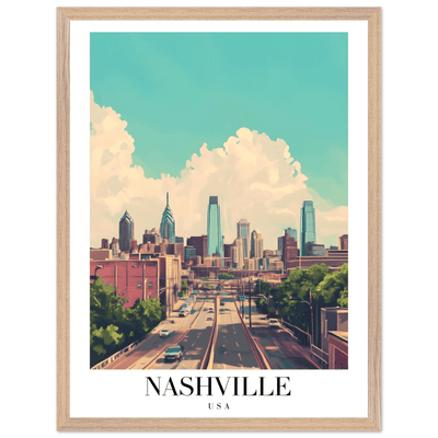 Nashville USA Framed Poster – Vibrant Urban Wall Art with Wooden Frame - Vibrantwalls