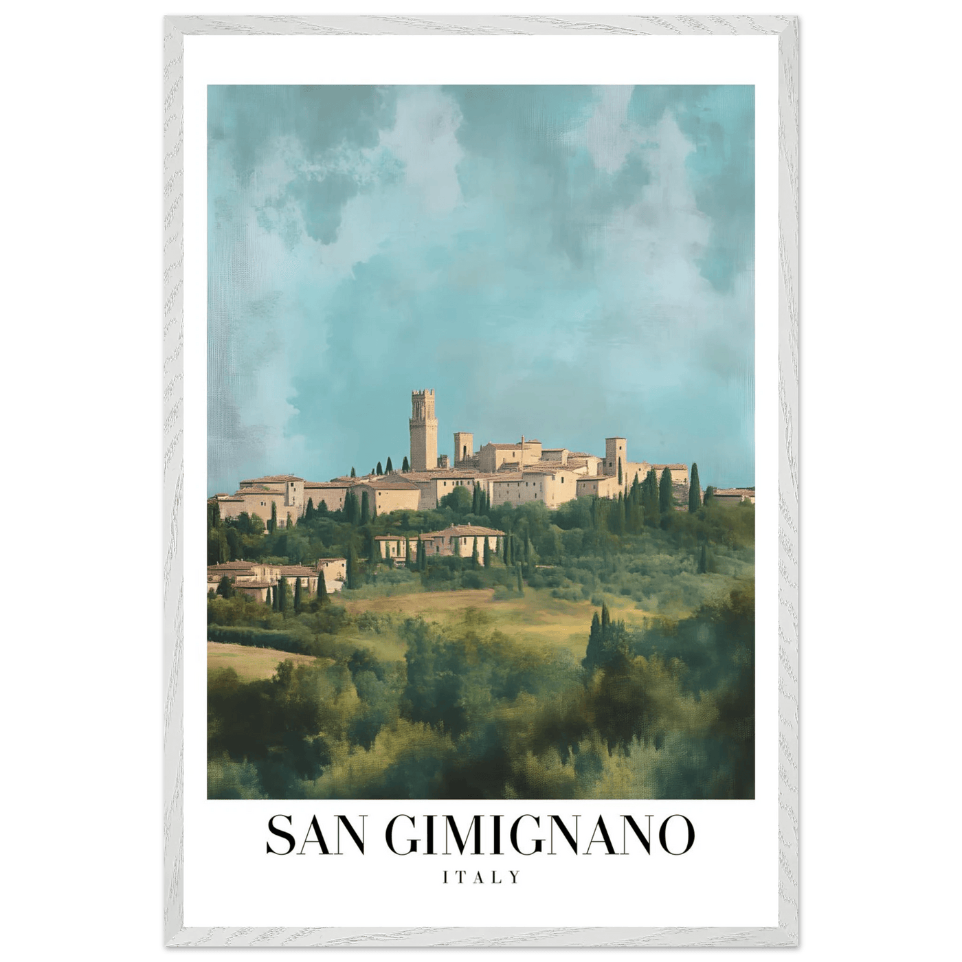 San Gimignano Italy Framed Poster – Vintage Tuscan Countryside Wall Art with Wooden Frame - Vibrantwalls