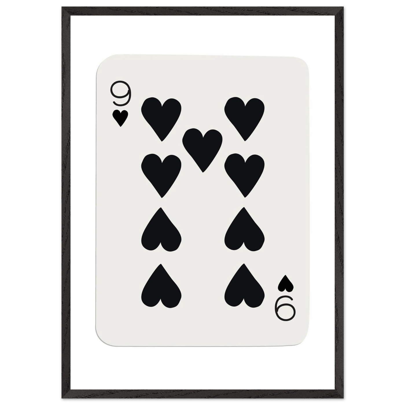 Minimalist Nine of Hearts Poker Card Print - Mounted Framed Eco-Friendly Wall Art in Various Sizes & Frame Finishes - Vibrantwalls