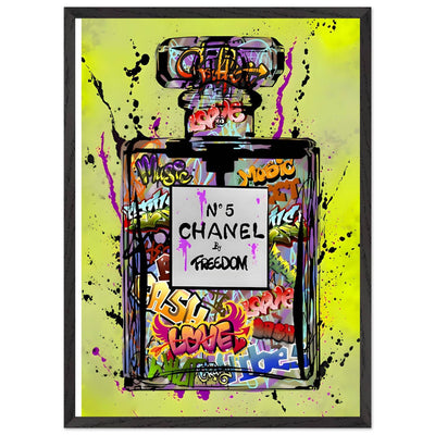 Coco Chanel No. 5 Graffiti Art Print - Vibrant Street Style Perfume Bottle Framed Wall Art - Vibrantwalls