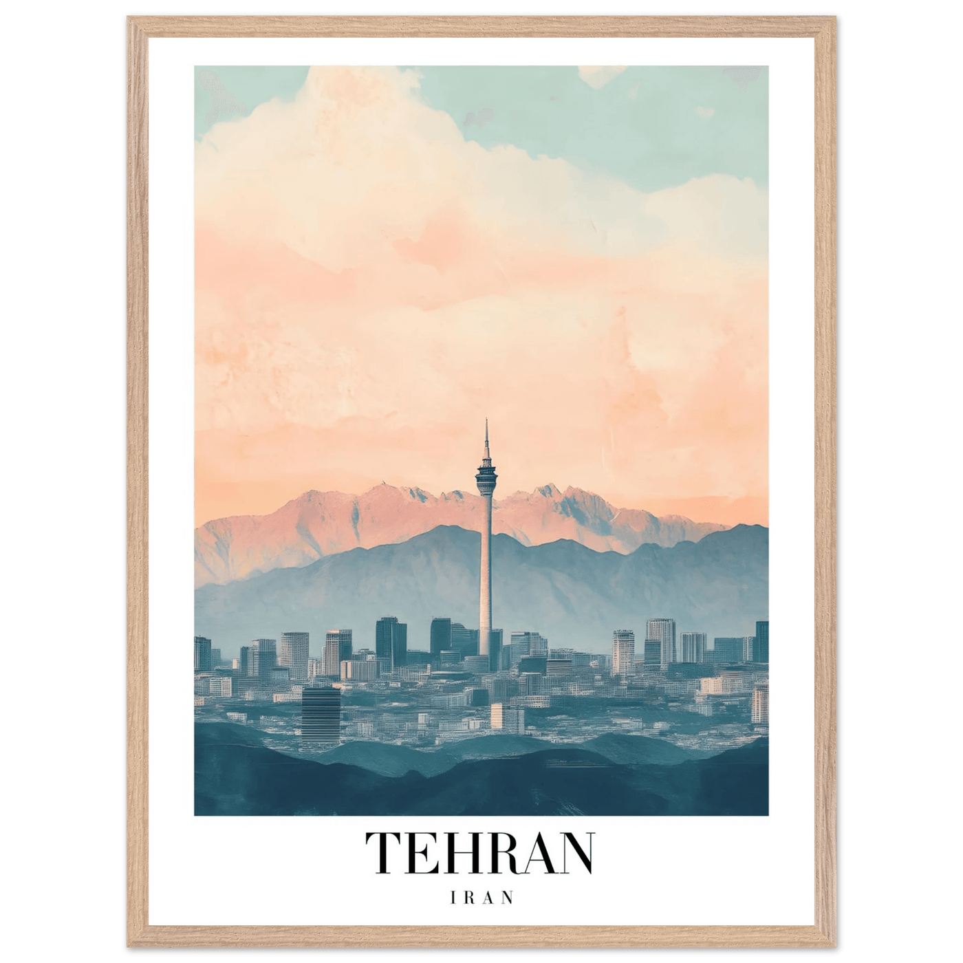 Tehran Iran Framed Poster – Vintage Cityscape Wall Art with Soft Hues & Wooden Frame - Vibrantwalls