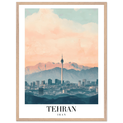 Tehran Iran Framed Poster – Vintage Cityscape Wall Art with Soft Hues & Wooden Frame - Vibrantwalls