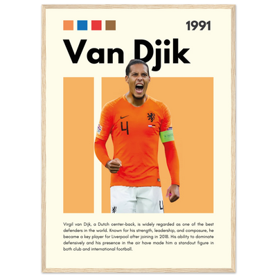 Virgil van Dijk Liverpool/Netherlands Football Framed Poster - Orange & Dynamic Sports Art Print 50x70 cm 20x28″ Wood frame Vibrantwalls