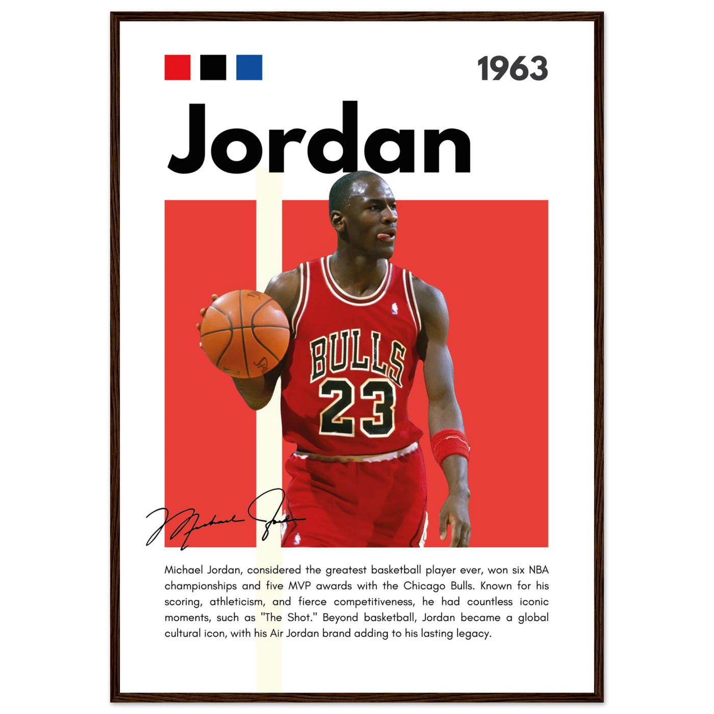 Michael Jordan Air Jordan Bulls Retro Print A1 (59.4 x 84.1 cm) Dark wood frame Vibrantwalls