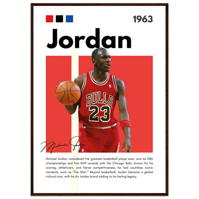 Michael Jordan Air Jordan Bulls Retro Print A1 (59.4 x 84.1 cm) Dark wood frame Vibrantwalls