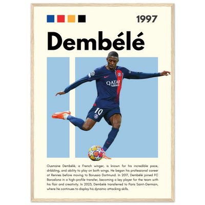 Ousmane Dembélé PSG Soccer Framed Poster – Dynamic Football Art Print in Multiple Sizes & Frame Styles 50x70 cm 20x28″ Wood frame Vibrantwalls