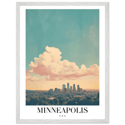 Minneapolis USA Framed Poster – Pastel Dream Sky Vintage Cityscape Art with Premium Wooden Frame - Vibrantwalls