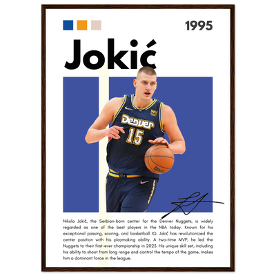 Nikola Jokic Joker Nuggets Minimalist Art Print 50x70 cm 20x28″ Dark wood frame Vibrantwalls