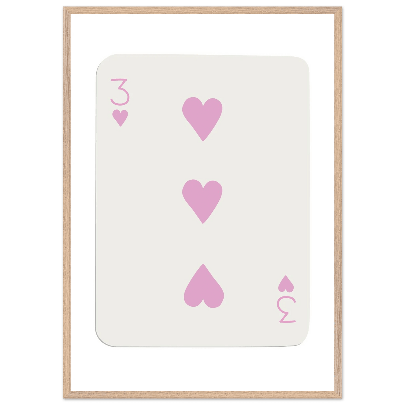 Three of Hearts Poker Card Print - Soft Pink Mounted Framed Poster Art, Eco-Friendly Wood Frame - Vibrantwalls