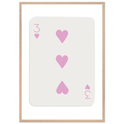 Three of Hearts Poker Card Print - Soft Pink Mounted Framed Poster Art, Eco-Friendly Wood Frame - Vibrantwalls