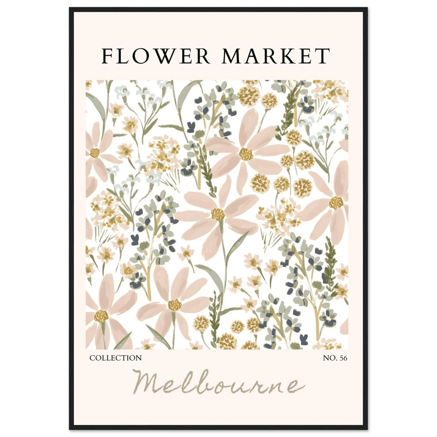 Flower Market Melbourne Framed Poster – Blush Floral & Sage Green Art Print | Ready-to-Hang Wall Decor - Vibrantwalls