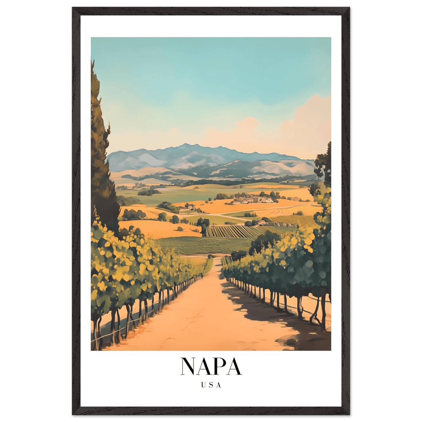 Napa Valley Vineyard Framed Poster – Vintage Travel Wall Art with Wooden Frame - Vibrantwalls
