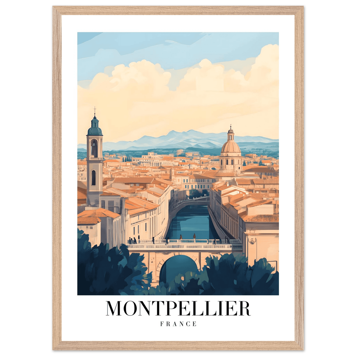 Montpellier France Framed Poster – Vintage Travel Wall Art with Wooden Frame - Vibrantwalls