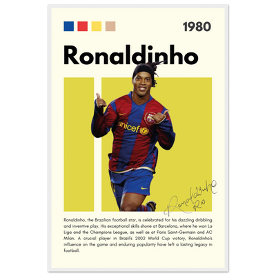Ronaldinho Barcelona Football Legend Framed Brazil Poster 60x90 cm 24x36″ White frame Vibrantwalls