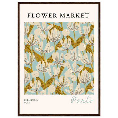 Flower Market Porto Abstract Floral Framed Poster | Calming Blue & Gold Botanical Art Print, Ready-to-Hang - Vibrantwalls