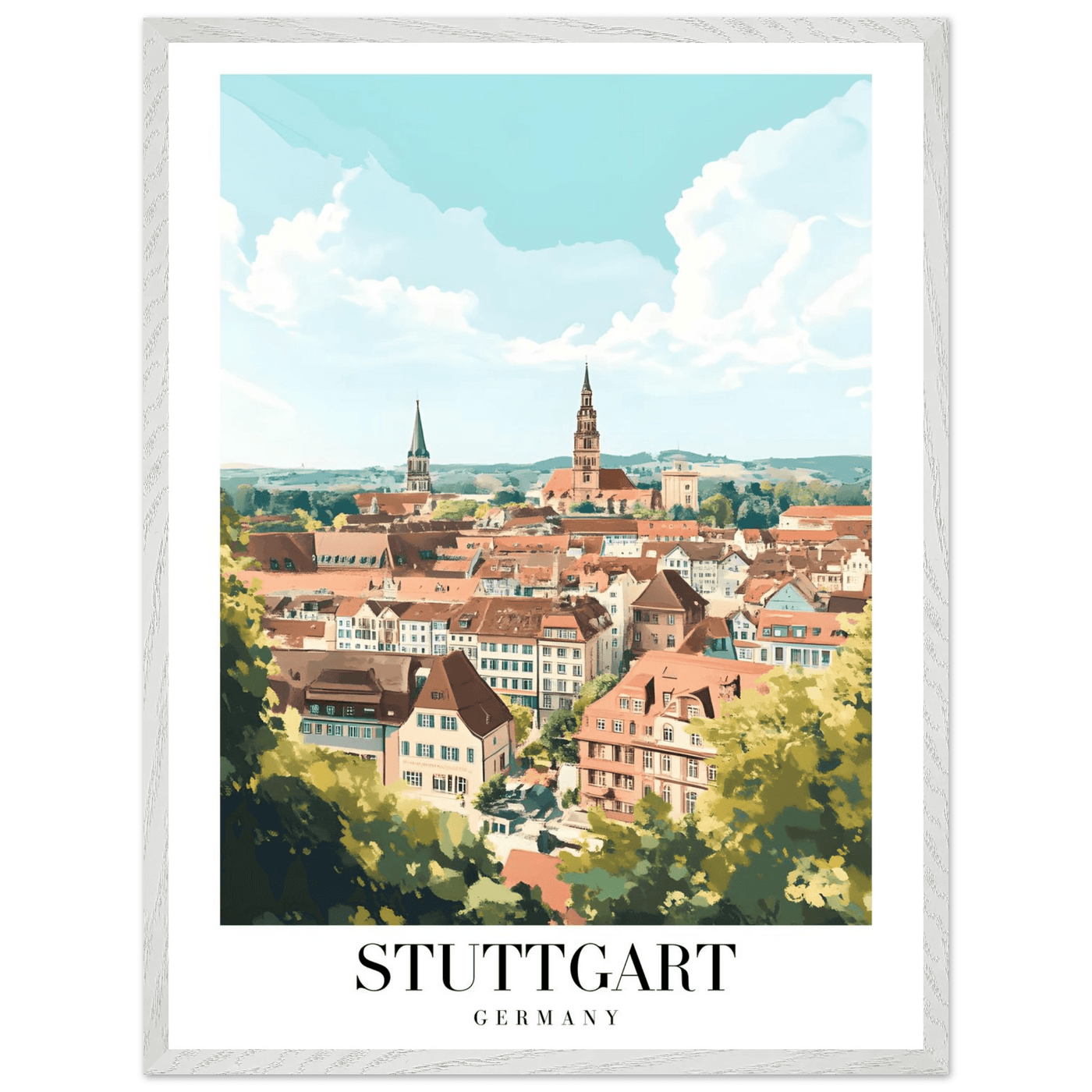 Stuttgart Germany Framed Poster – Vintage European Cityscape Wall Art with Customizable Wooden Frame - Vibrantwalls