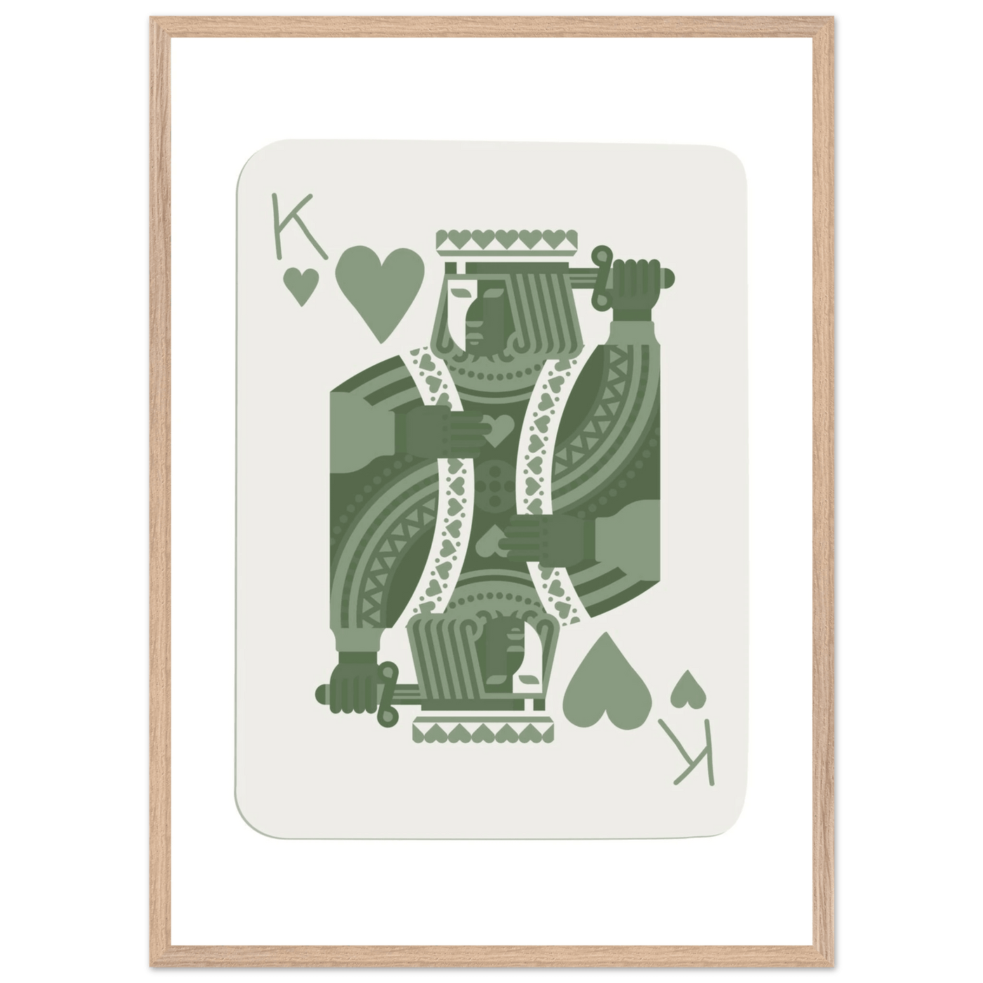 King of Hearts Poker Card Print - Sage Green & White Framed Art, Eco-Friendly Wood Frame - Vibrantwalls