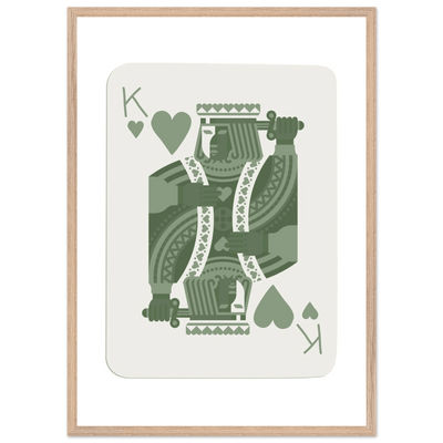King of Hearts Poker Card Print - Sage Green & White Framed Art, Eco-Friendly Wood Frame - Vibrantwalls