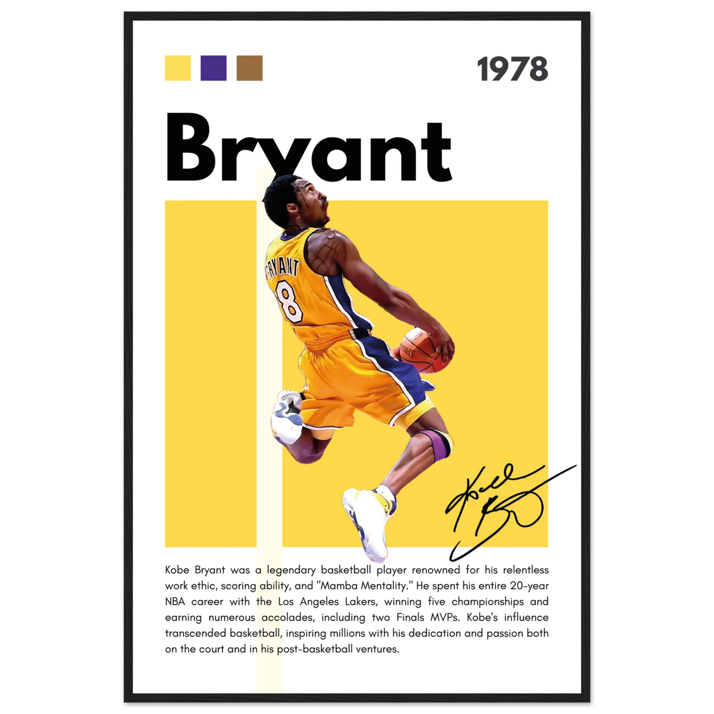 Kobe Bryant Number 24 Lakers Modern Print 60x90 cm 24x36″ Black frame Vibrantwalls