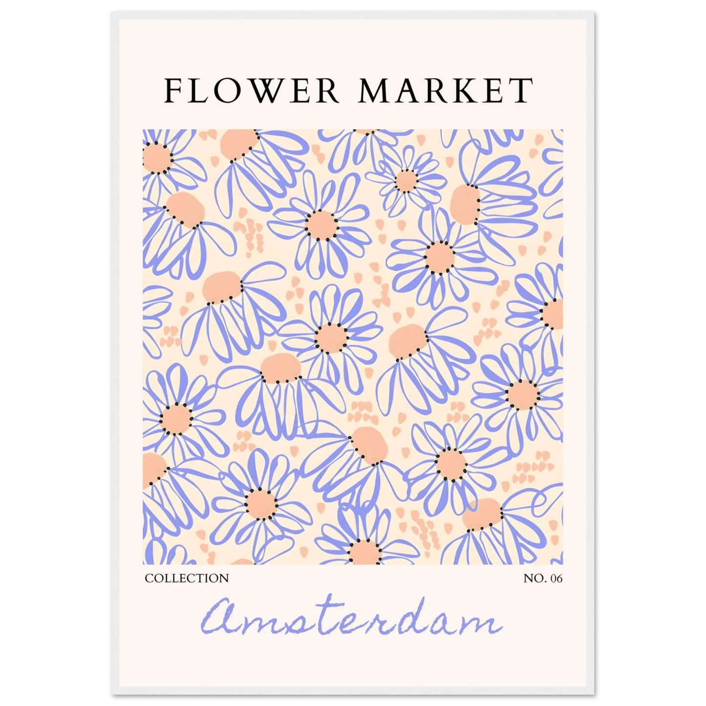 Abstract Floral Market Framed Poster – Whimsical Amsterdam Daisy Art Prints | Ready-to-Hang in Various Sizes - Vibrantwalls