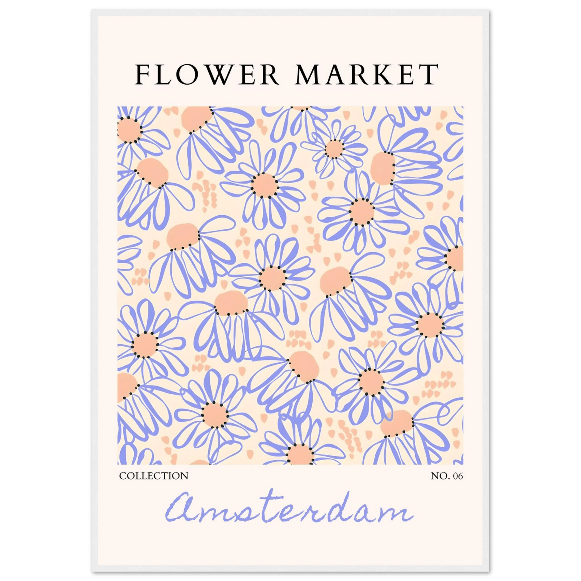 Abstract Floral Market Framed Poster – Whimsical Amsterdam Daisy Art Prints | Ready-to-Hang in Various Sizes - Vibrantwalls
