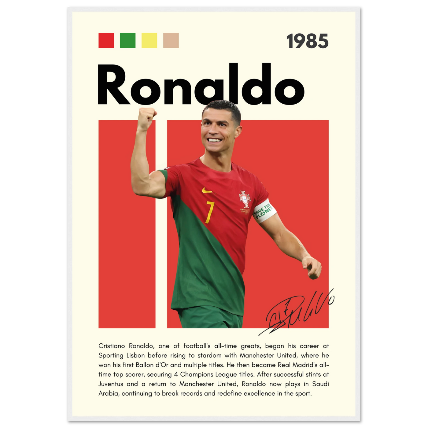 Cristiano Ronaldo Portugal Soccer Framed Football Poster 70x100 cm 28x40″ White frame Vibrantwalls