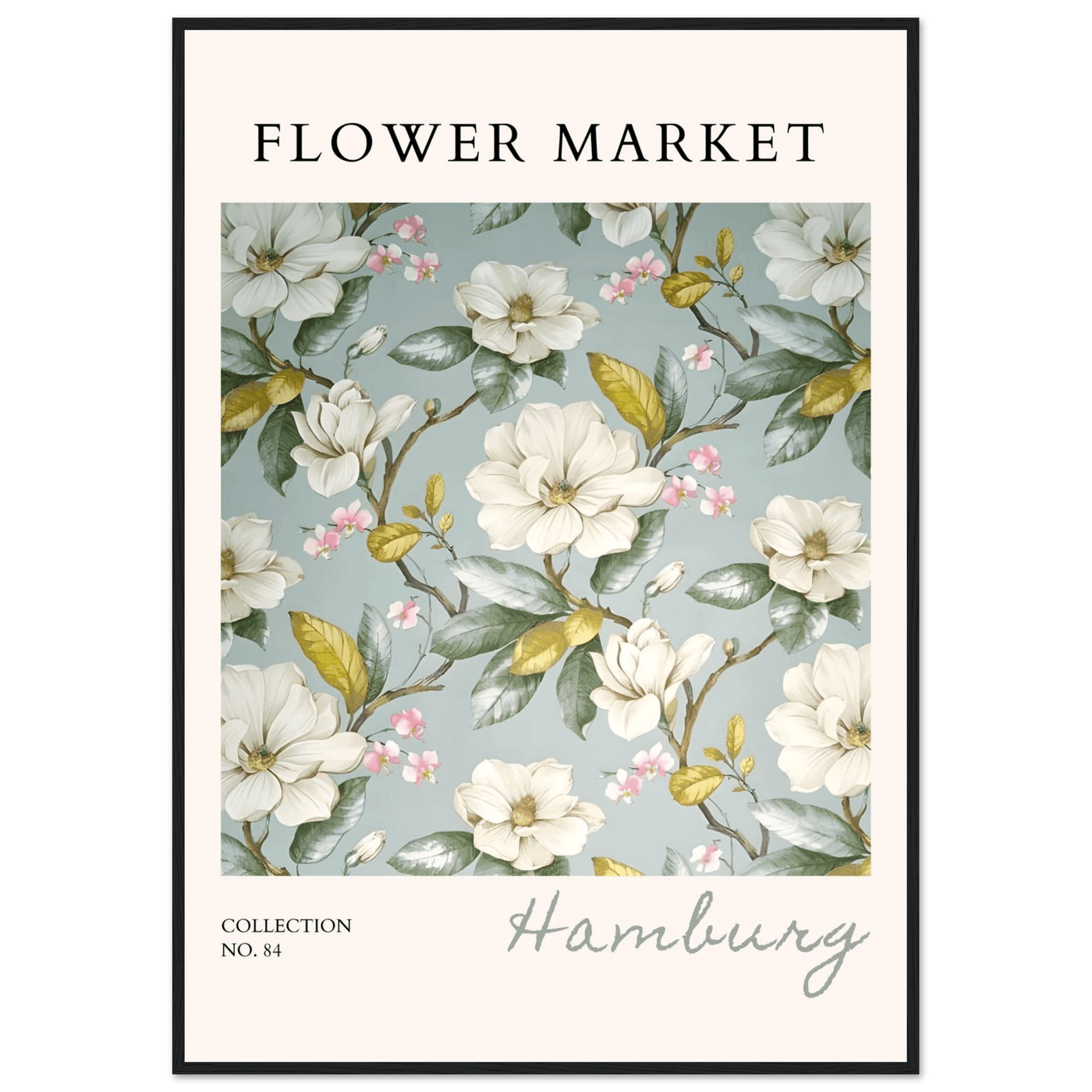 Hamburg 'Flower Market' Framed Poster – Elegant Magnolia & Cherry Blossom Art Print | Ready-to-Hang - Vibrantwalls
