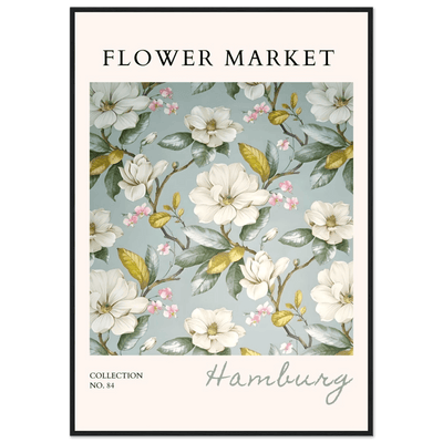Hamburg 'Flower Market' Framed Poster – Elegant Magnolia & Cherry Blossom Art Print | Ready-to-Hang - Vibrantwalls