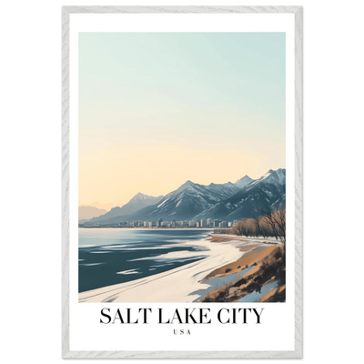 Salt Lake City Framed Poster – Modern Winter Landscape Art with Wood Frame - Vibrantwalls
