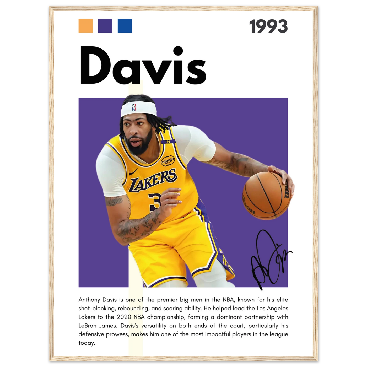 Anthony Davis Lakers Modern Basketball Art Print 60x80 cm 24x32″ Wood frame Vibrantwalls