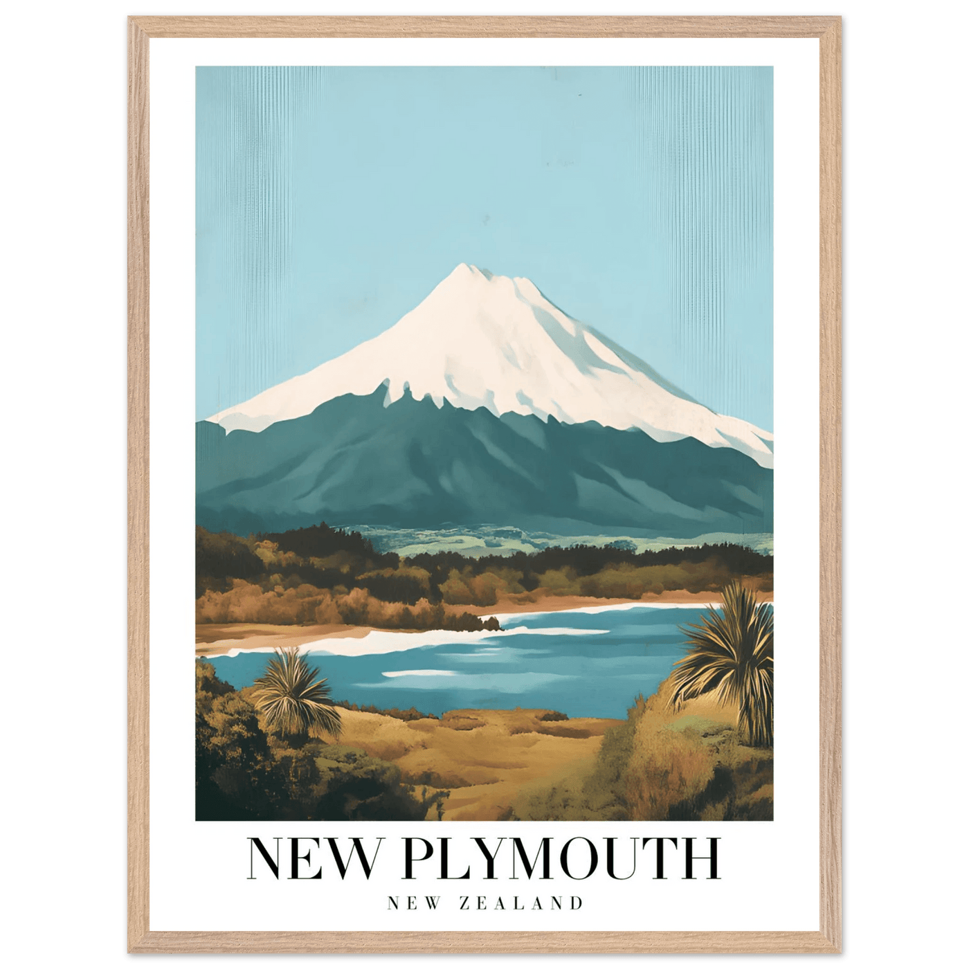New Plymouth New Zealand Framed Poster – Vintage Mount Taranaki Travel Art - Vibrantwalls