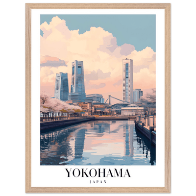 Yokohama Japan Framed Poster – Serene Pastel Cityscape Wall Art with Wooden Frame - Vibrantwalls