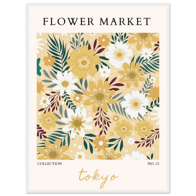 Tokyo Flower Market Framed Poster – Botanical Golden & White Floral Print | Ready-to-Hang Wall Art - Vibrantwalls