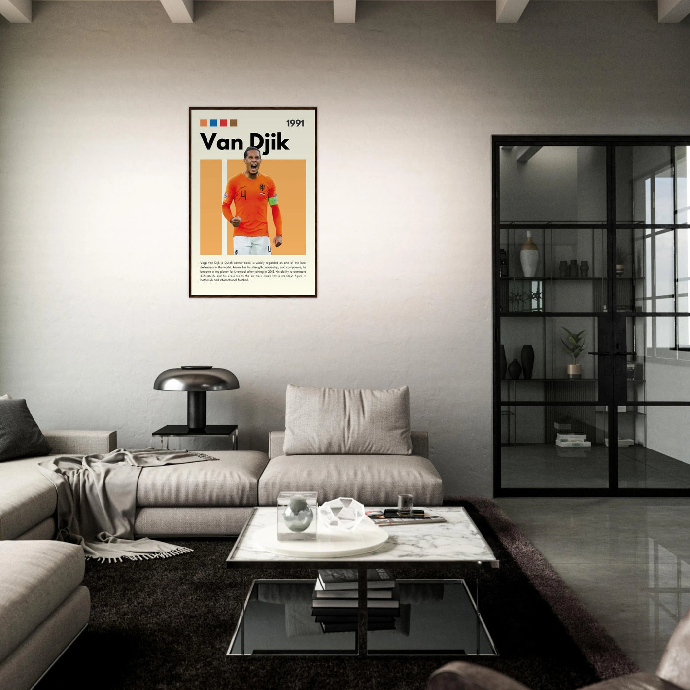 Virgil van Dijk Liverpool/Netherlands Football Framed Poster - Orange & Dynamic Sports Art Print Vibrantwalls