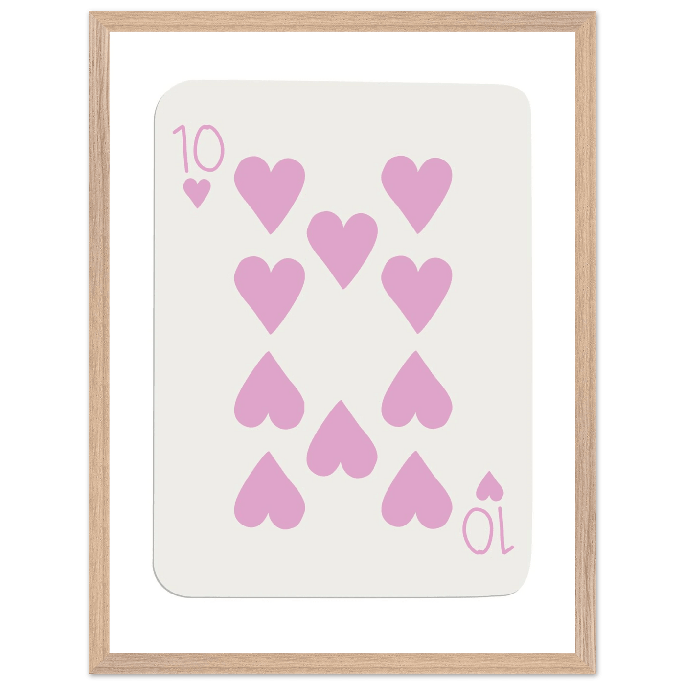 Ten of Hearts Poker Card Print - Soft Pink & Cream Mounted Framed Poster Art, Eco-Friendly Wood Frame - Vibrantwalls